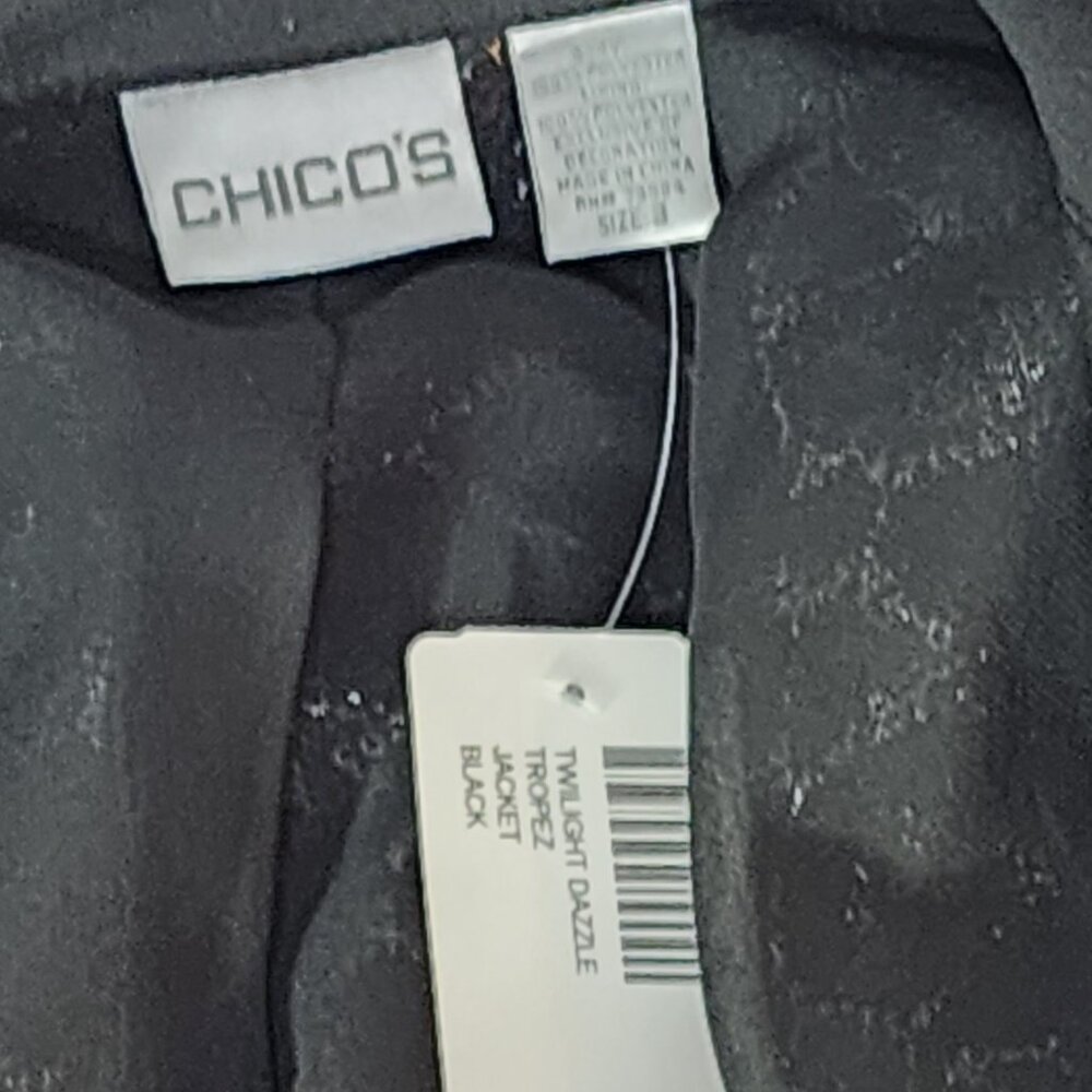 Chico's Black Silver Sequin Twilight Dazzle Tropez Poly Jacket Sz Chico 3 US XL - Picture 14 of 16